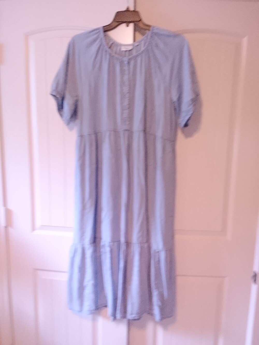 Westbound Plus 2x  Pale Blue Light Denim Tiered Dress